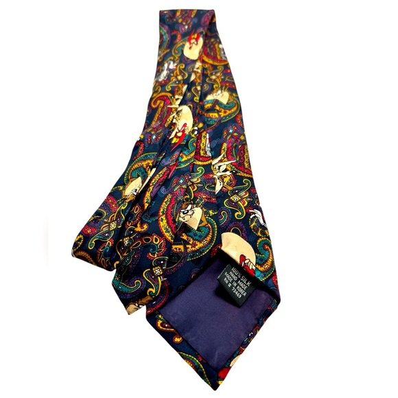 Vintage LOONEY TUNES 90s 1993 Bugs Bunny Tazmanian Devil Paisley Men's Neck Tie - Picture 3 of 5
